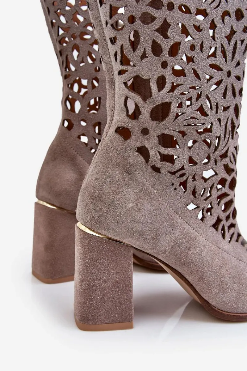 Kozaki Wiosenne|Kozaki Ażurowe>Zazoo 3234 Zamszowe Ażurowe Kozaki 3234 Cappuccino