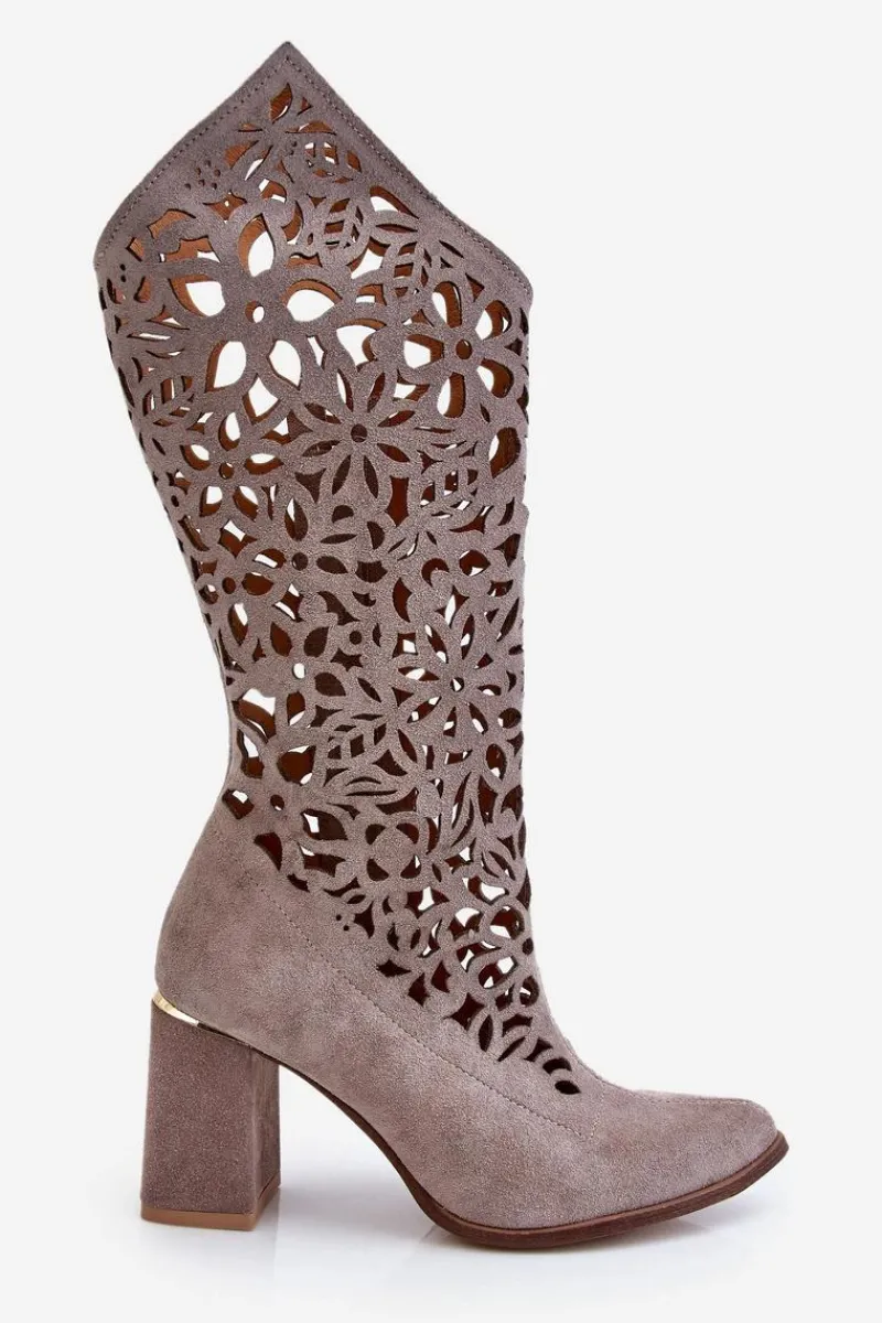 Kozaki Wiosenne|Kozaki Ażurowe>Zazoo 3234 Zamszowe Ażurowe Kozaki 3234 Cappuccino