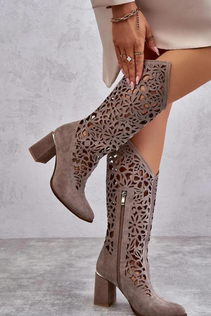 Kozaki Wiosenne|Kozaki Ażurowe>Zazoo 3234 Zamszowe Ażurowe Kozaki 3234 Cappuccino