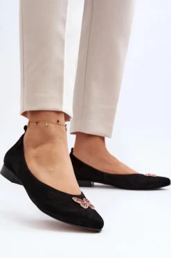 Online Zazoo 2887 Zamszowe Baleriny Z Ozdobnym Motylem Czarne Czarny