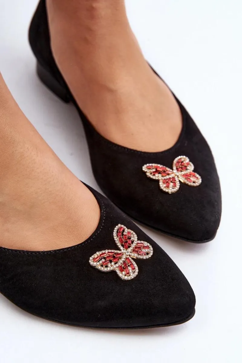 Online Zazoo 2887 Zamszowe Baleriny Z Ozdobnym Motylem Czarne Czarny
