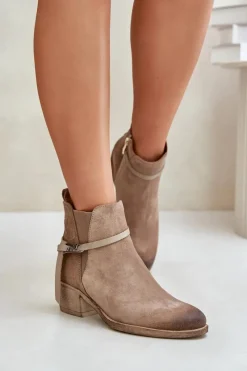 Botki Ocieplane|Botki Skórzane>Zazoo 60478 Zamszowe Botki Na Obcasie Ocieplane Zapinane Na Zamek Beżowe Beżowy