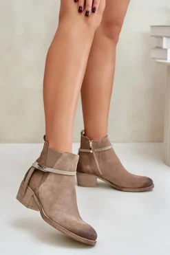 Botki Ocieplane|Botki Skórzane>Zazoo 60478 Zamszowe Botki Na Obcasie Ocieplane Zapinane Na Zamek Beżowe Beżowy