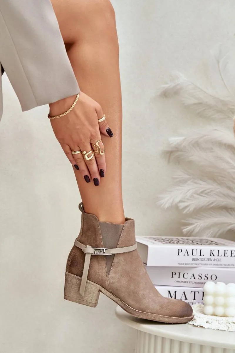 Botki Ocieplane|Botki Skórzane>Zazoo 60478 Zamszowe Botki Na Obcasie Ocieplane Zapinane Na Zamek Beżowe Beżowy