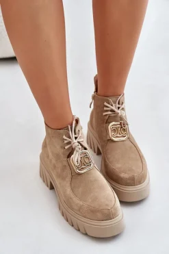 Botki Sznurowane|Brązowe I Beżowe Botki><noscript><img width=