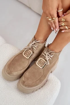 Botki Sznurowane|Brązowe I Beżowe Botki><noscript><img width=