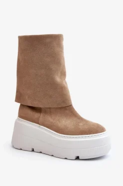Botki Maciejka|Botki Skórzane>Zazoo 3410 Zamszowe Damskie Botki Na Masywnej Platformie Beżowe Beżowy