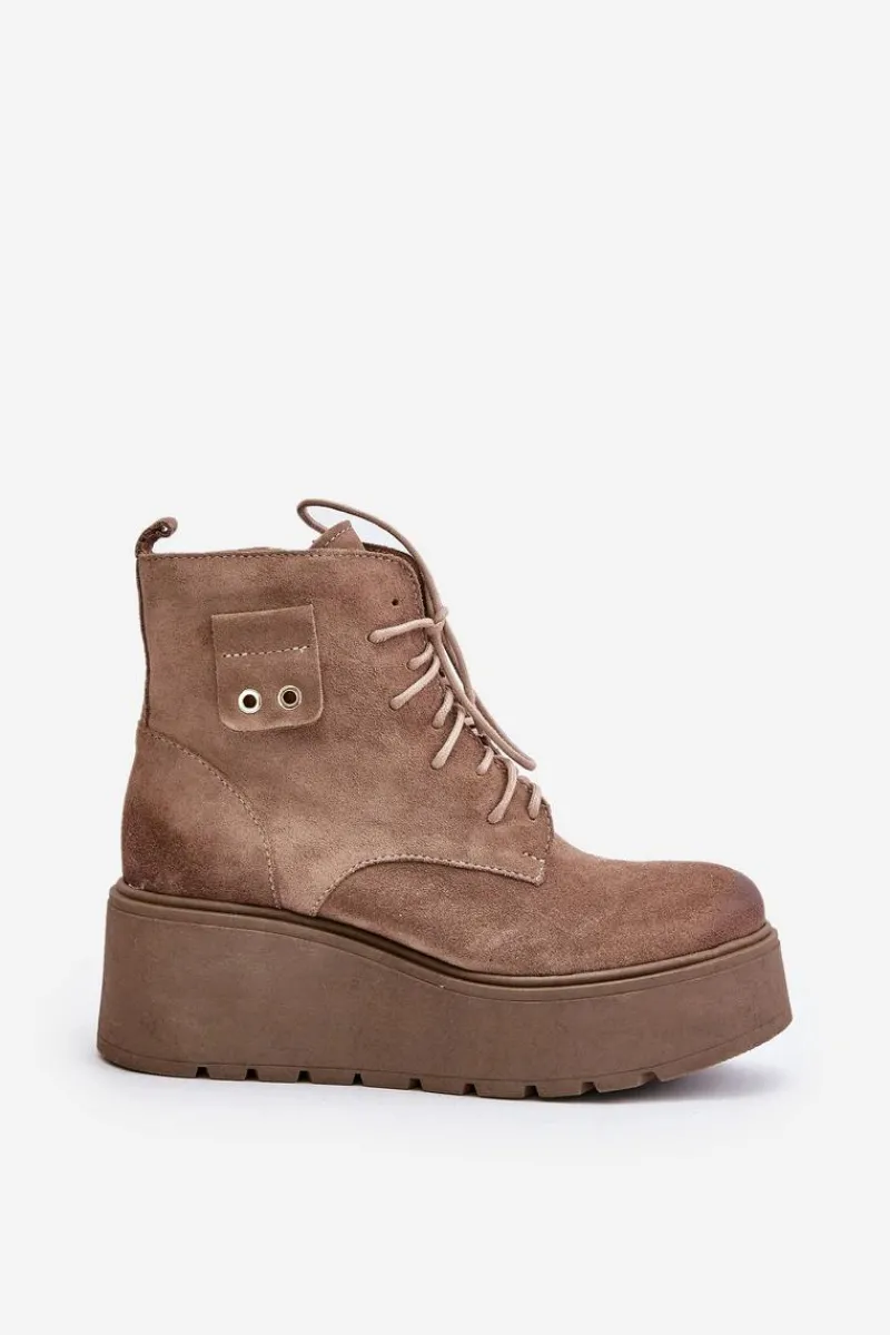 Sale 60499 Zamszowe Damskie Botki Na Platformie I Koturnie Ocieplane Beżowe Damskie Botki Ocieplane|Botki Skórzane