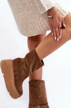 Sale 3410 Zamszowe Damskie Botki Na Masywnej Platformie Camel Damskie Botki Maciejka|Czarne Botki