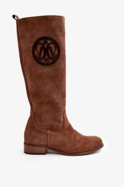 Kozaki Wiosenne|Kozaki Płaskie></noscript>Zazoo 3367 Zamszowe Kozaki Damskie Przed Kolano Brązowe