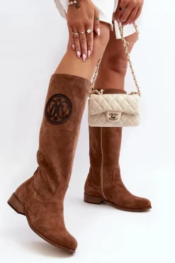 Kozaki Wiosenne|Kozaki Płaskie></noscript>Zazoo 3367 Zamszowe Kozaki Damskie Przed Kolano Brązowe