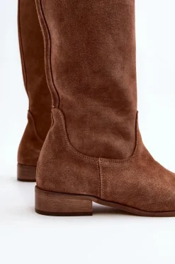 Kozaki Wiosenne|Kozaki Płaskie></noscript>Zazoo 3367 Zamszowe Kozaki Damskie Przed Kolano Brązowe