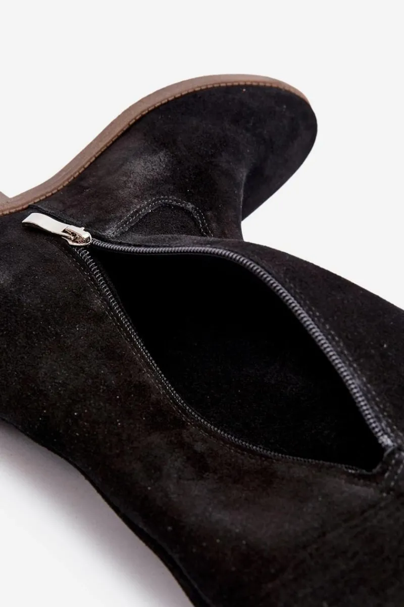 Zazoo 3407 Zamszowe Kozaki Do Kolana Na Płaskim Obcasie Czarne Czarny