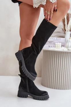 Hot Zazoo 70145 Zamszowe Kozaki Przed Kolano Ocieplane Czarne Czarny
