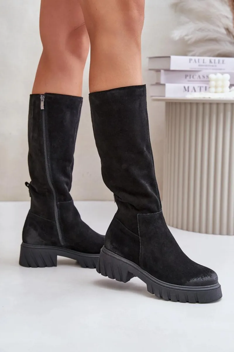 Hot Zazoo 70145 Zamszowe Kozaki Przed Kolano Ocieplane Czarne Czarny