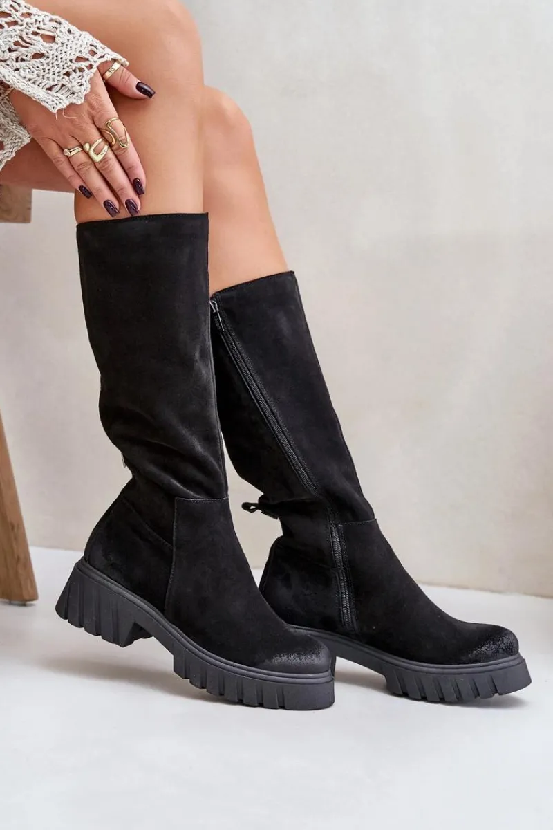 Hot Zazoo 70145 Zamszowe Kozaki Przed Kolano Ocieplane Czarne Czarny