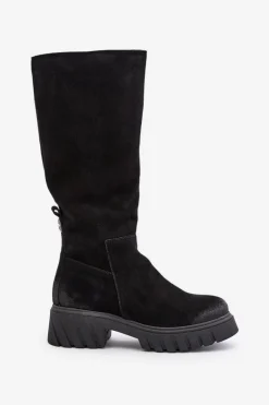 Hot Zazoo 70145 Zamszowe Kozaki Przed Kolano Ocieplane Czarne Czarny
