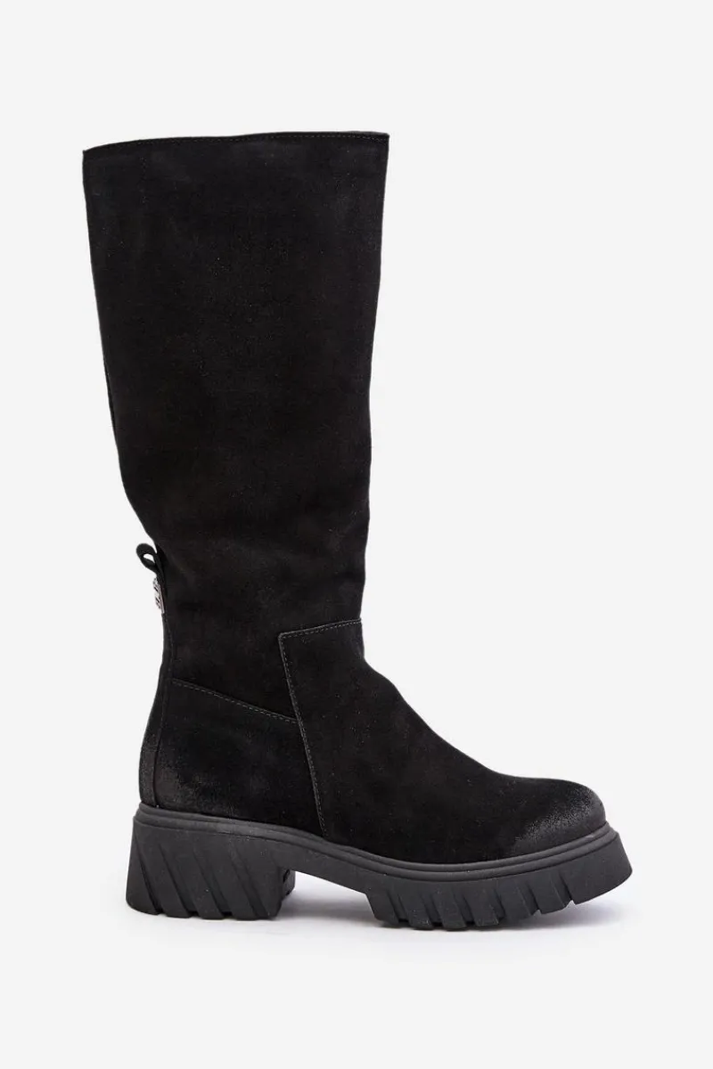 Hot Zazoo 70145 Zamszowe Kozaki Przed Kolano Ocieplane Czarne Czarny