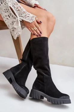 Hot Zazoo 70145 Zamszowe Kozaki Przed Kolano Ocieplane Czarne Czarny