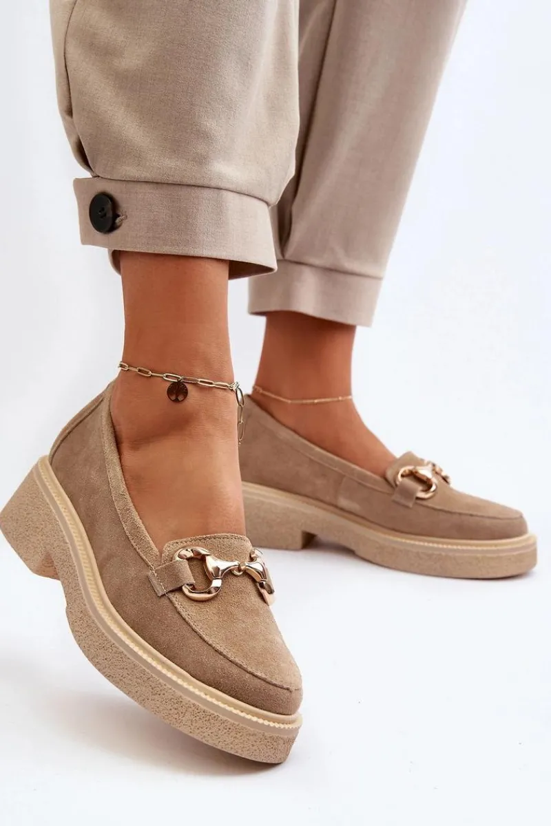 Online Zazoo 3429 Zamszowe Mokasyny Damskie Z Ozdobą Beżowe Beżowy