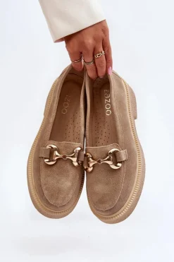 Online Zazoo 3429 Zamszowe Mokasyny Damskie Z Ozdobą Beżowe Beżowy