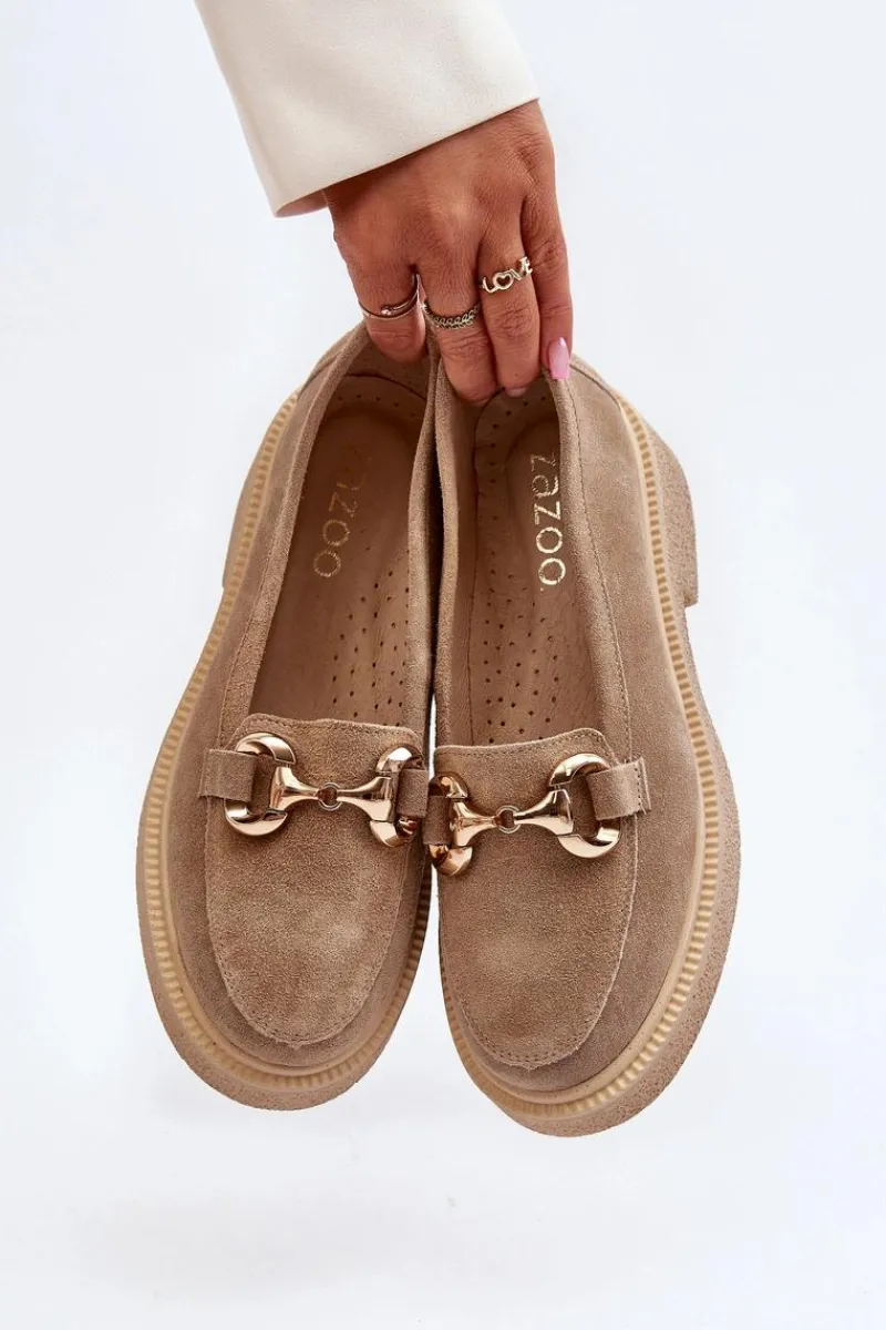 Online Zazoo 3429 Zamszowe Mokasyny Damskie Z Ozdobą Beżowe Beżowy