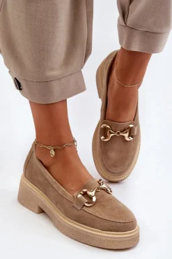 Online Zazoo 3429 Zamszowe Mokasyny Damskie Z Ozdobą Beżowe Beżowy