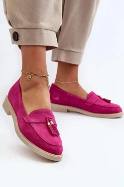 New Zazoo 3420 Zamszowe Mokasyny Damskie Na Płaskim Obcasie Fuskja Różowy