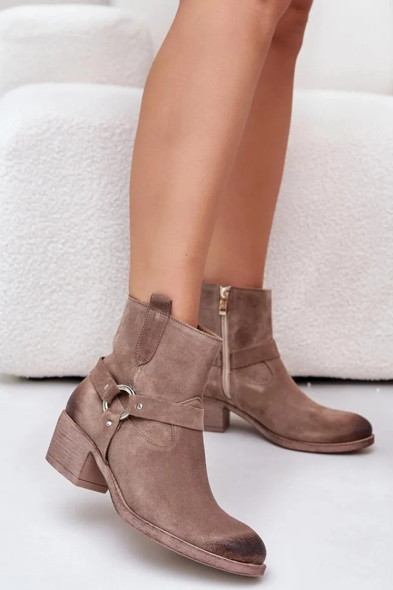 Clearance 60477 Zamszowe Ocieplane Botki Na Obcasie Beżowe Damskie Botki Ocieplane|Czarne Botki