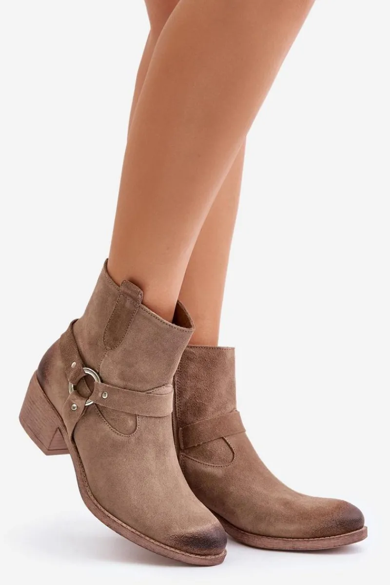 Clearance 60477 Zamszowe Ocieplane Botki Na Obcasie Beżowe Damskie Botki Ocieplane|Czarne Botki