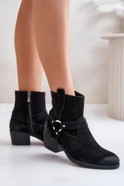 New Zazoo 60477 Zamszowe Ocieplane Botki Na Obcasie Czarne Czarny