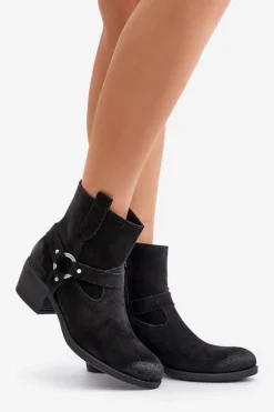 New Zazoo 60477 Zamszowe Ocieplane Botki Na Obcasie Czarne Czarny