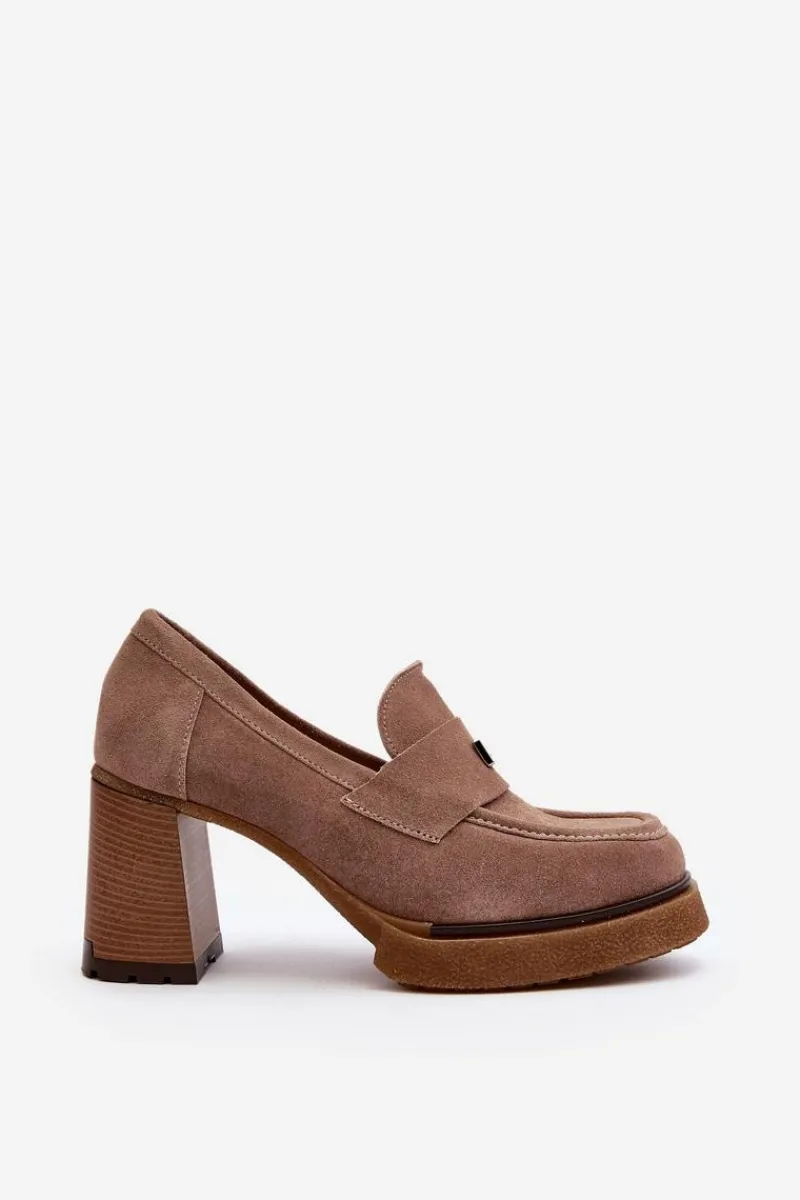 Półbuty Lakierowane|Półbuty Skórzane>Zazoo 20169 Zamszowe Półbuty Na Obcasie Ciemnobeżowe