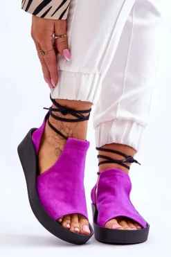 Sale Zazoo 2743 Zamszowe Sandały Na Koturnie Fuksja Różowy