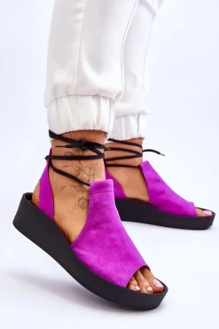 Sale Zazoo 2743 Zamszowe Sandały Na Koturnie Fuksja Różowy