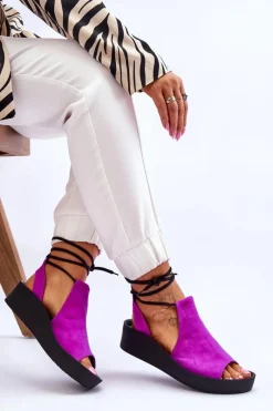 Sale Zazoo 2743 Zamszowe Sandały Na Koturnie Fuksja Różowy