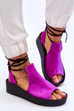 Sale Zazoo 2743 Zamszowe Sandały Na Koturnie Fuksja Różowy