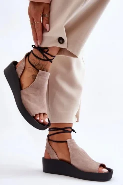 Sandały Na Obcasie|Sandały Na Koturnie>Zazoo 2743 Zamszowe Sandały Na Koturnie Beżowe Beżowy