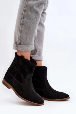 Hot Zazoo 2326 Zamszowe Wsuwane Botki Damskie Czarne