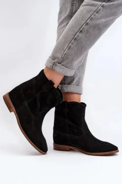 Hot Zazoo 2326 Zamszowe Wsuwane Botki Damskie Czarne