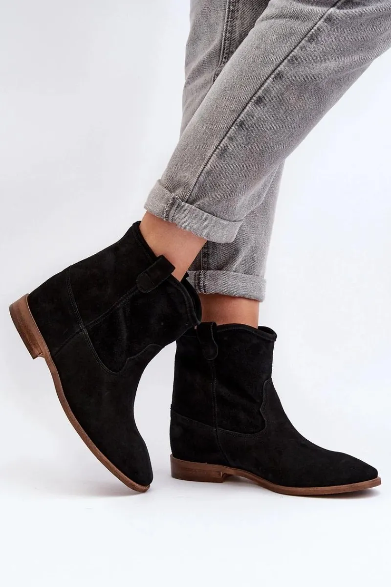 Hot Zazoo 2326 Zamszowe Wsuwane Botki Damskie Czarne