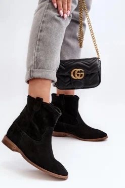 Hot Zazoo 2326 Zamszowe Wsuwane Botki Damskie Czarne