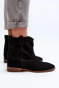 Hot Zazoo 2326 Zamszowe Wsuwane Botki Damskie Czarne