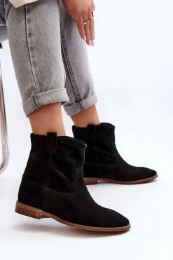 Hot Zazoo 2326 Zamszowe Wsuwane Botki Damskie Czarne