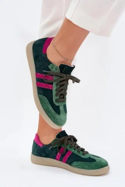 Best Zazoo N1068 Zamszowe Niskie Sneakersy Damskie Ciemnozielone Zielony