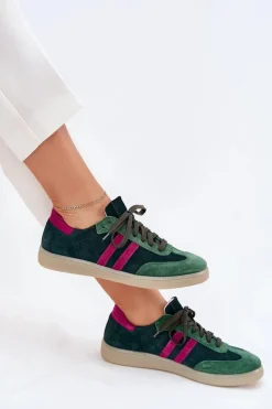 Best Zazoo N1068 Zamszowe Niskie Sneakersy Damskie Ciemnozielone Zielony