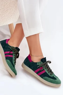 Best Zazoo N1068 Zamszowe Niskie Sneakersy Damskie Ciemnozielone Zielony