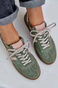 Best N1068 Zamszowe Niskie Sneakersy Damskie Zielone Damskie Sneakersy Damskie