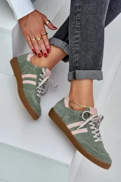 Best N1068 Zamszowe Niskie Sneakersy Damskie Zielone Damskie Sneakersy Damskie