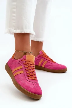 Sneakersy Damskie></noscript>Zazoo N1068 Zamszowe Niskie Sneakersy Damskie Fuksja Różowy